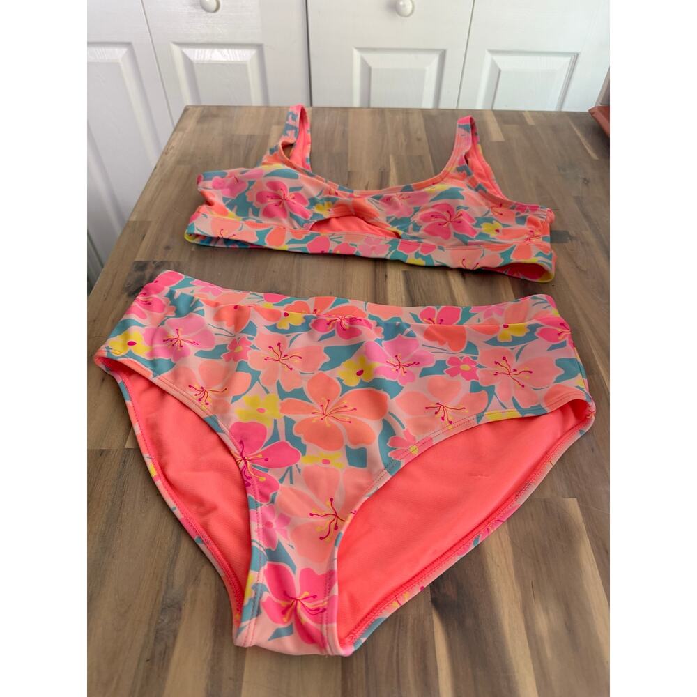 Heat Swimwear Pink Tropical Floral Underboob Swimsuit Bikini Swim Set Size XL - Picture 5 of 10